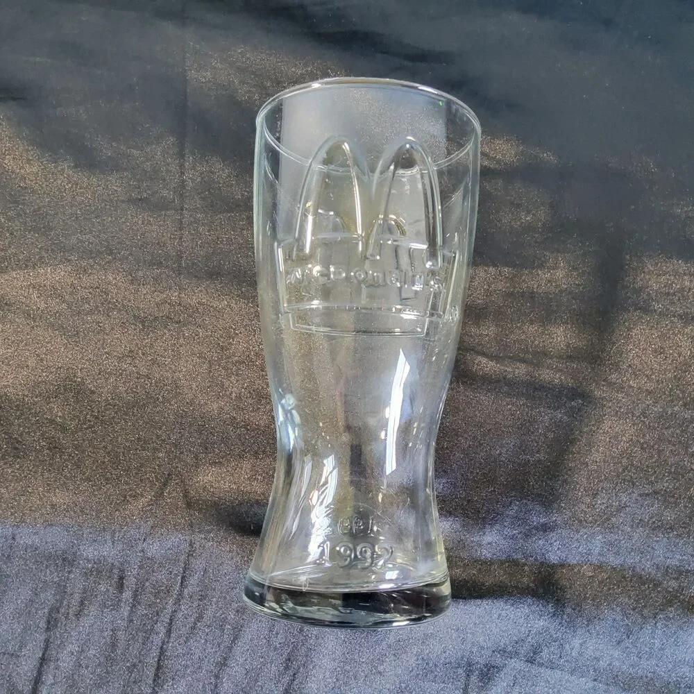 Vintage 1992 Clear Embossed McDonalds Drinking Glass Cup Collectors Glassware